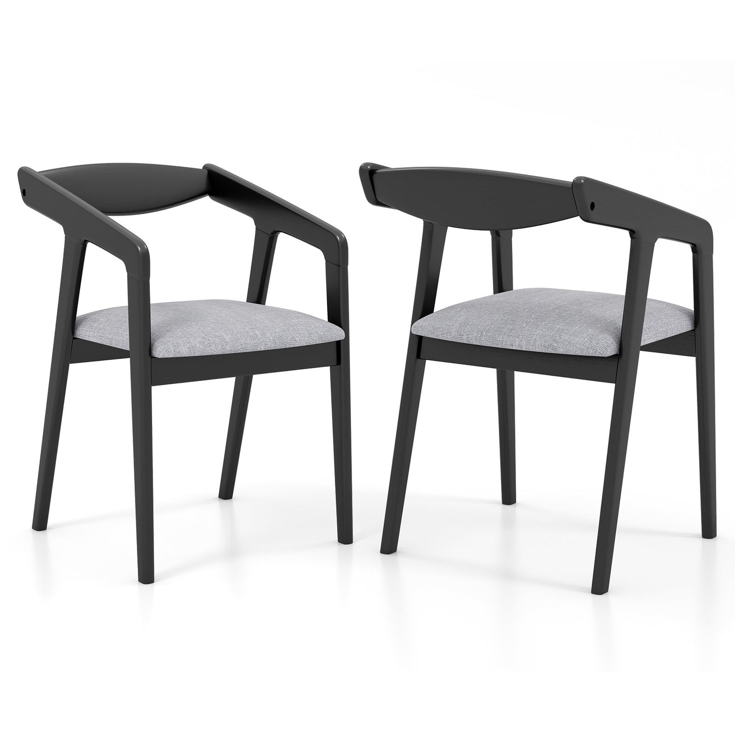 Upholstered Wooden Dining Chairs with Armrests and Solid Rubber Wood Frame, Set of 2