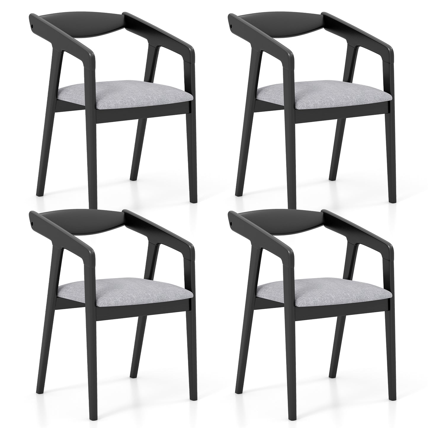 Upholstered Wooden Dining Chairs with Armrests and Solid Rubber Wood Frame, Set of 2