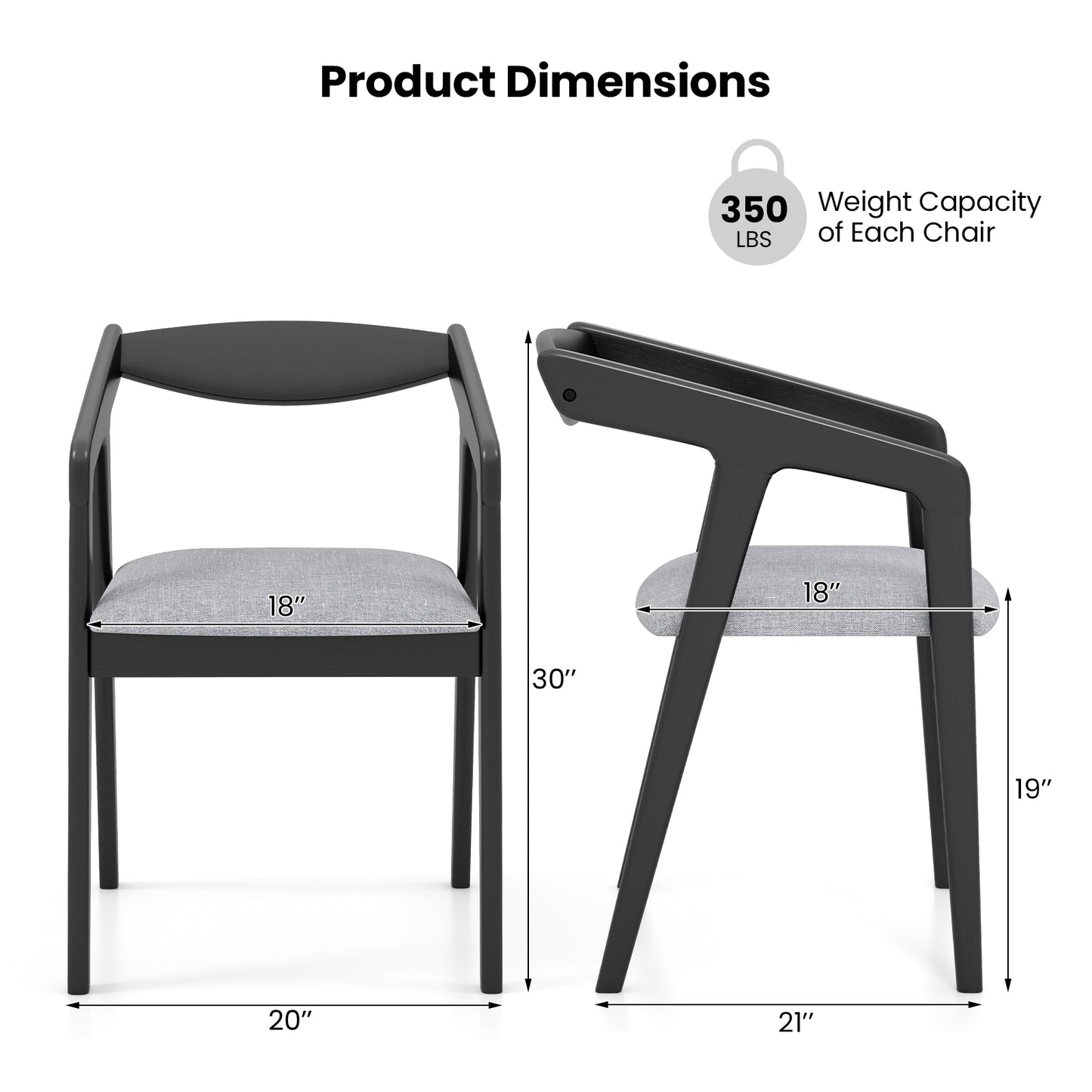 Upholstered Wooden Dining Chairs with Armrests and Solid Rubber Wood Frame, Set of 2