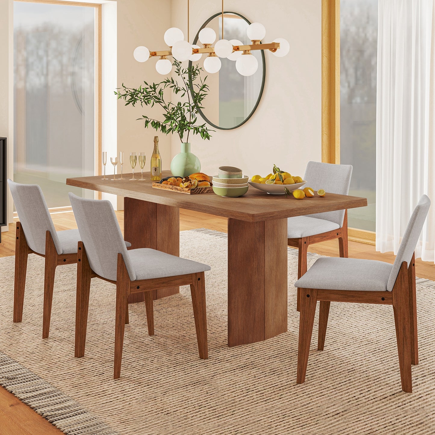 Upholstered Dining Chairs with High Curved Back and Solid Wood Frame, Set of 2