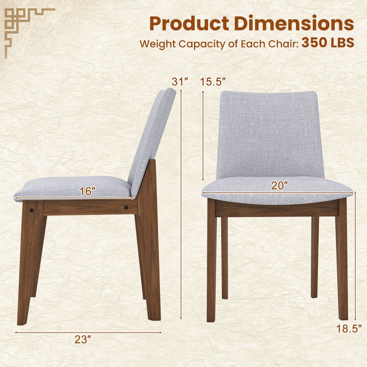 Upholstered Dining Chairs with High Curved Back and Solid Wood Frame, Set of 2