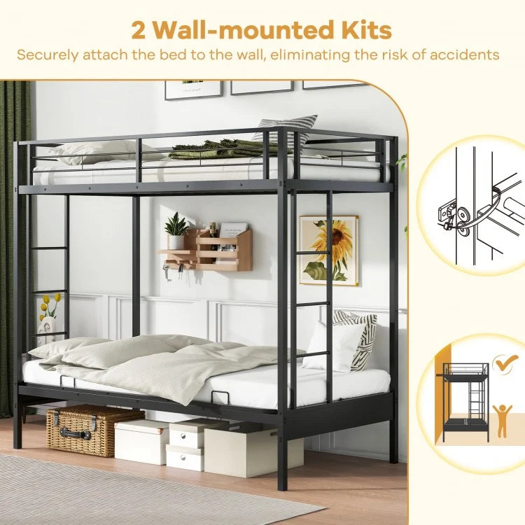 Convertible Twin Over Futon Bunk Bed with Dual Ladders, Safety Guardrails, and Adjustable Sofa