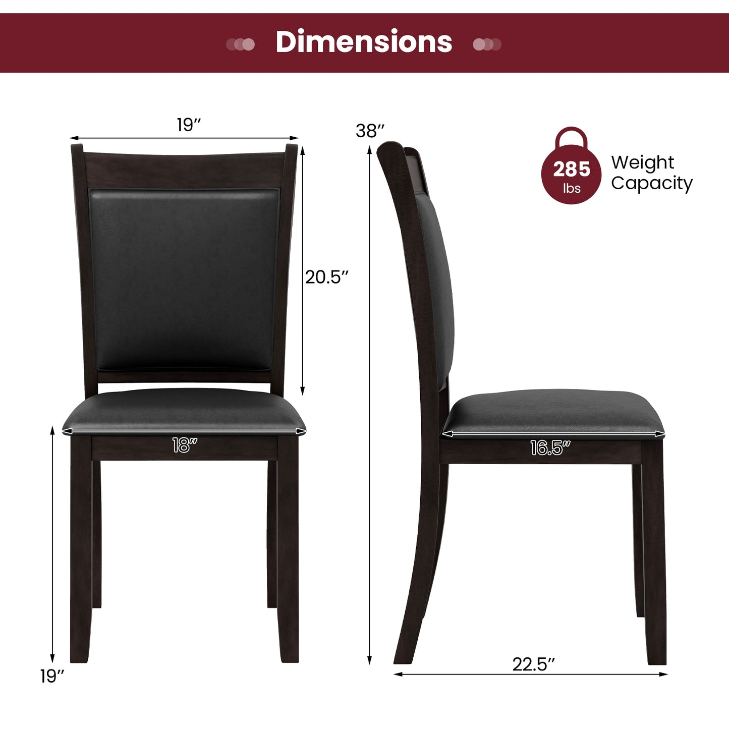 Faux Leather Upholstered Dining Chairs with Padded Seat and Solid Wood Legs, Set of 2