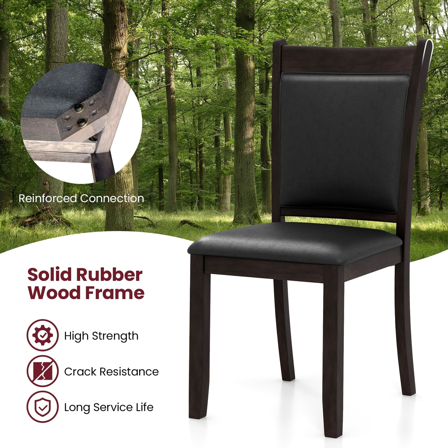 Faux Leather Upholstered Dining Chairs with Padded Seat and Solid Wood Legs, Set of 2