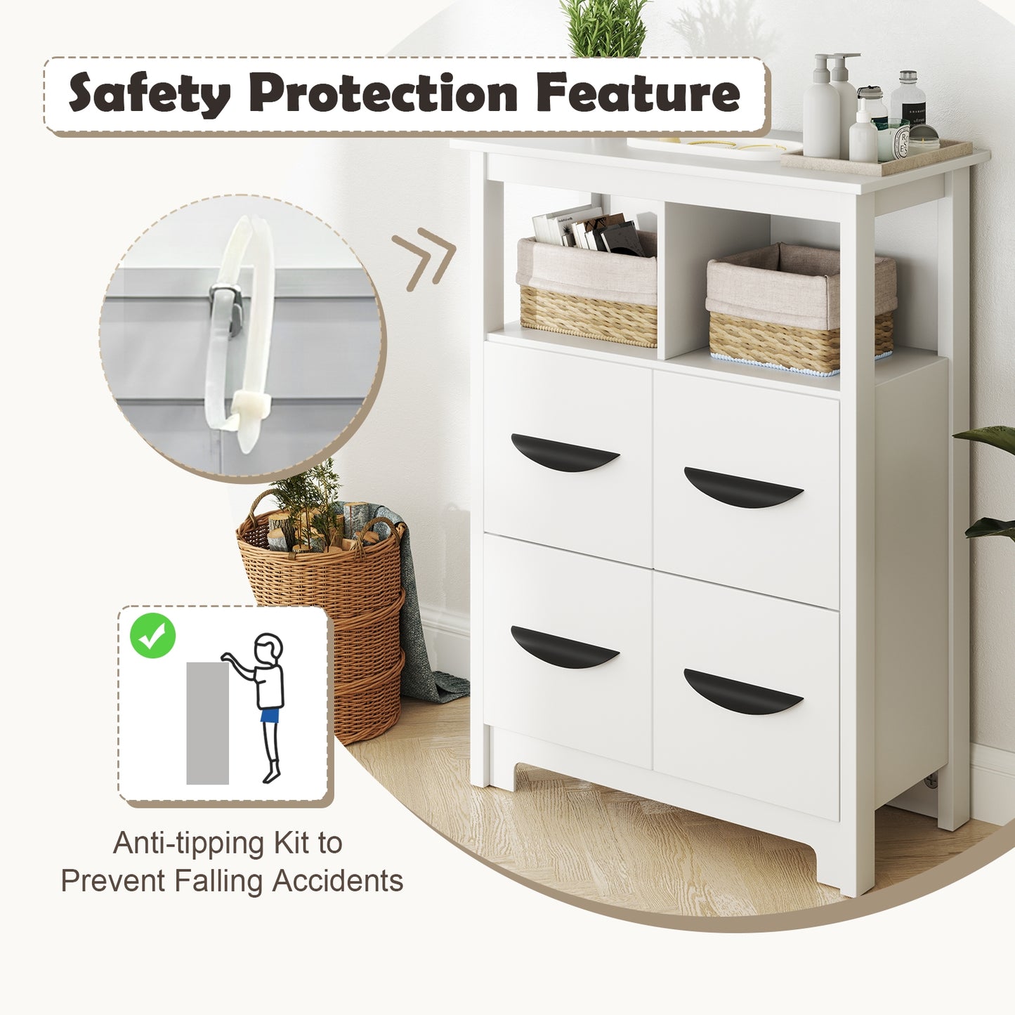 24 Inch Storage Cabinet with Open Compartments and Drawers
