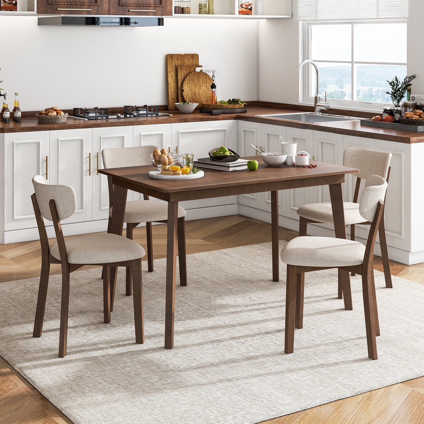 5 Piece Dining Set for 4 with Padded Chairs and Durable Rubber Wood Frame