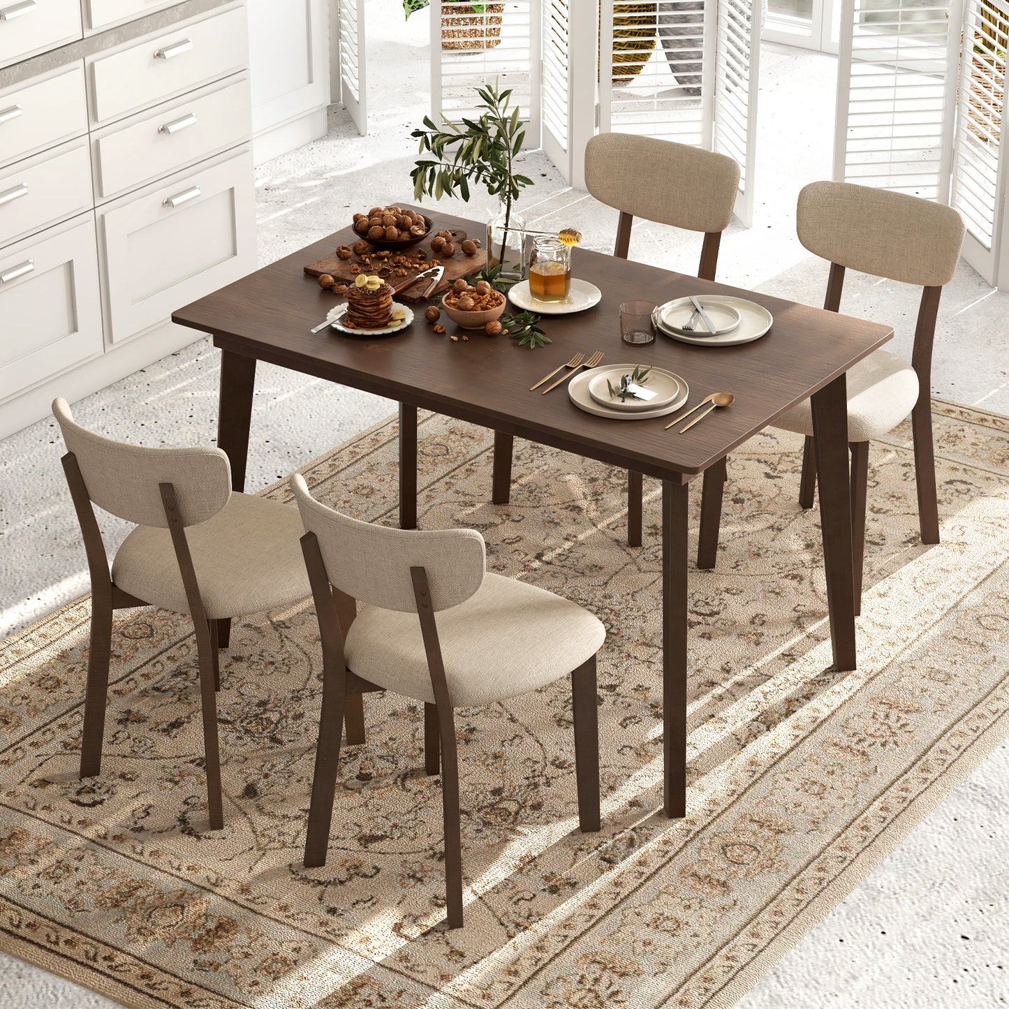 5 Piece Dining Set for 4 with Padded Chairs and Durable Rubber Wood Frame