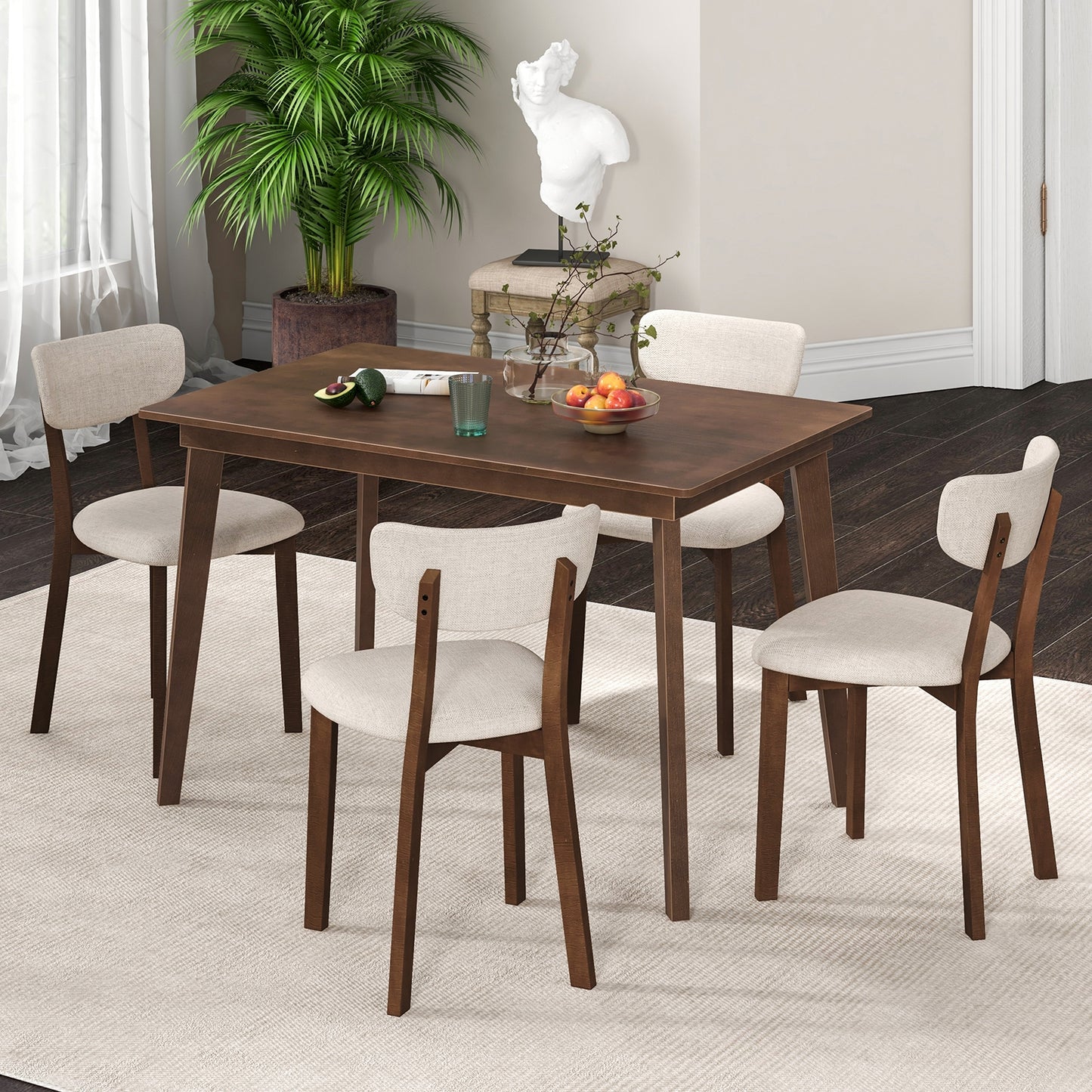 5 Piece Dining Set for 4 with Padded Chairs and Durable Rubber Wood Frame