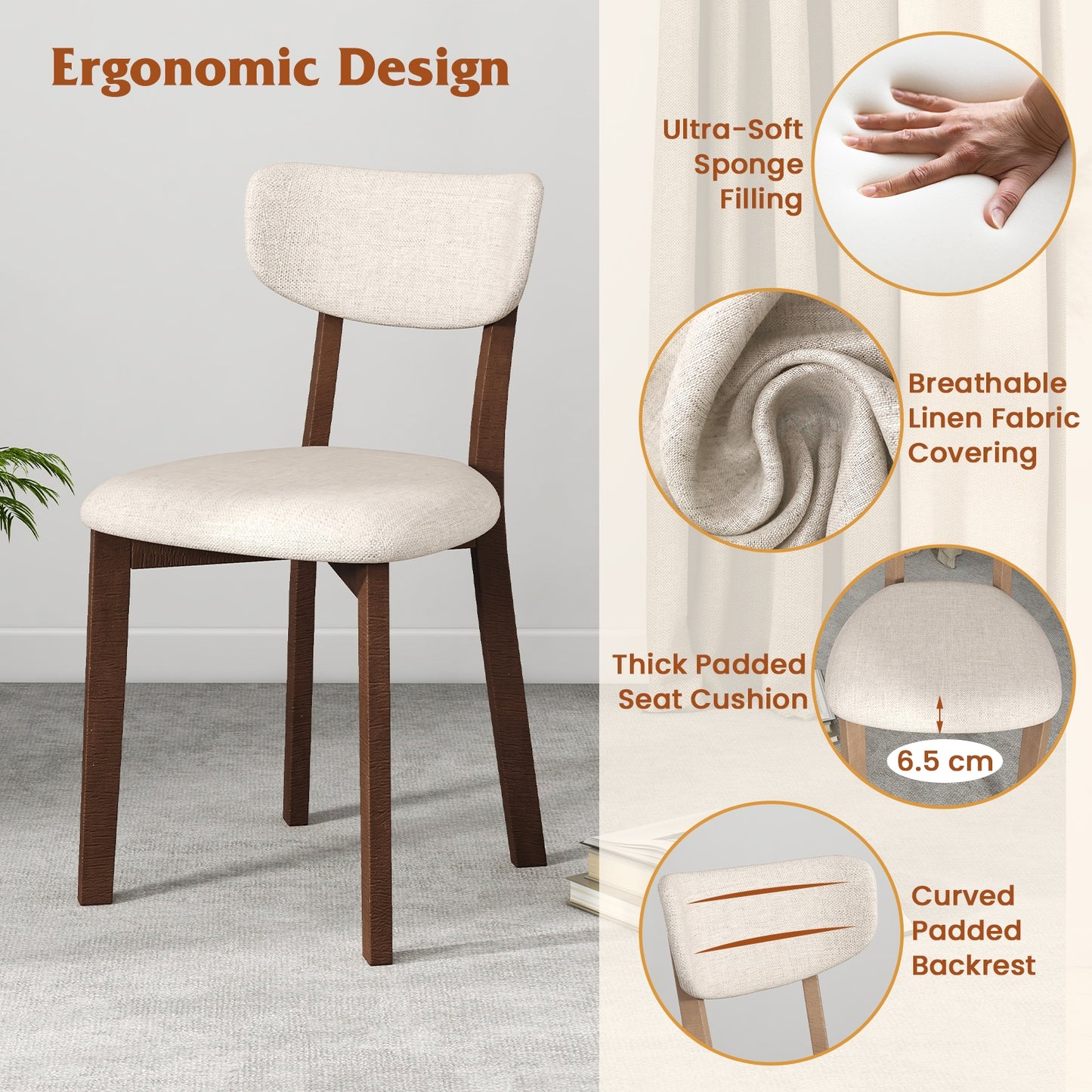 5 Piece Dining Set for 4 with Padded Chairs and Durable Rubber Wood Frame
