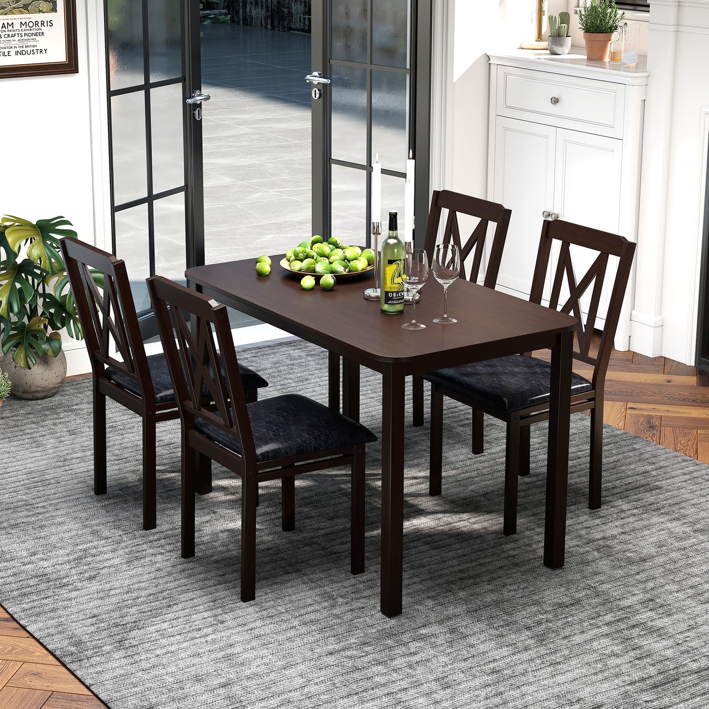 5 Piece Wooden Dining Set with Padded Chairs and Spacious Rectangular Table