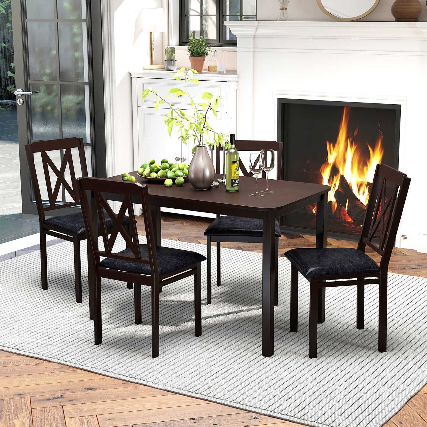 5 Piece Wooden Dining Set with Padded Chairs and Spacious Rectangular Table