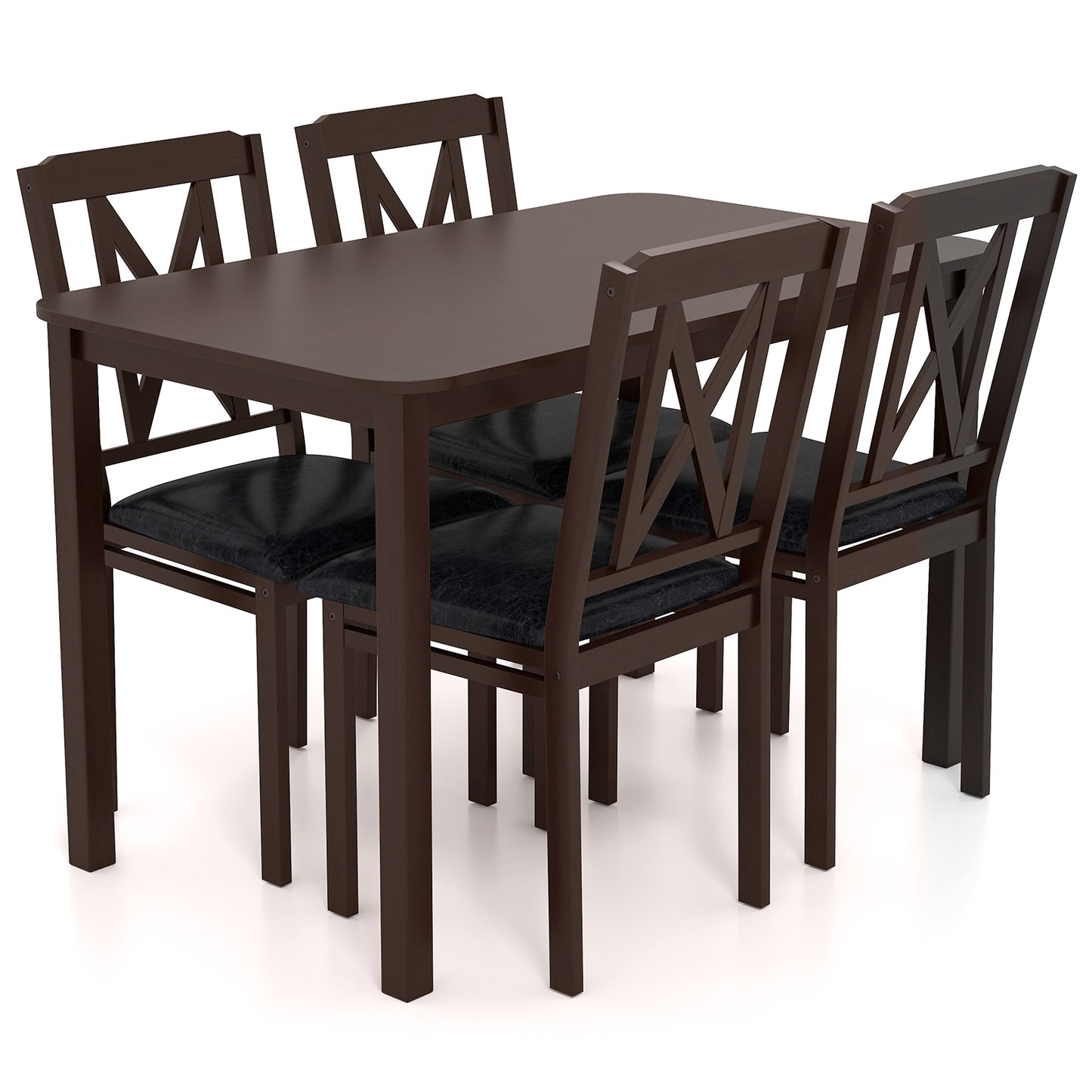5 Piece Wooden Dining Set with Padded Chairs and Spacious Rectangular Table