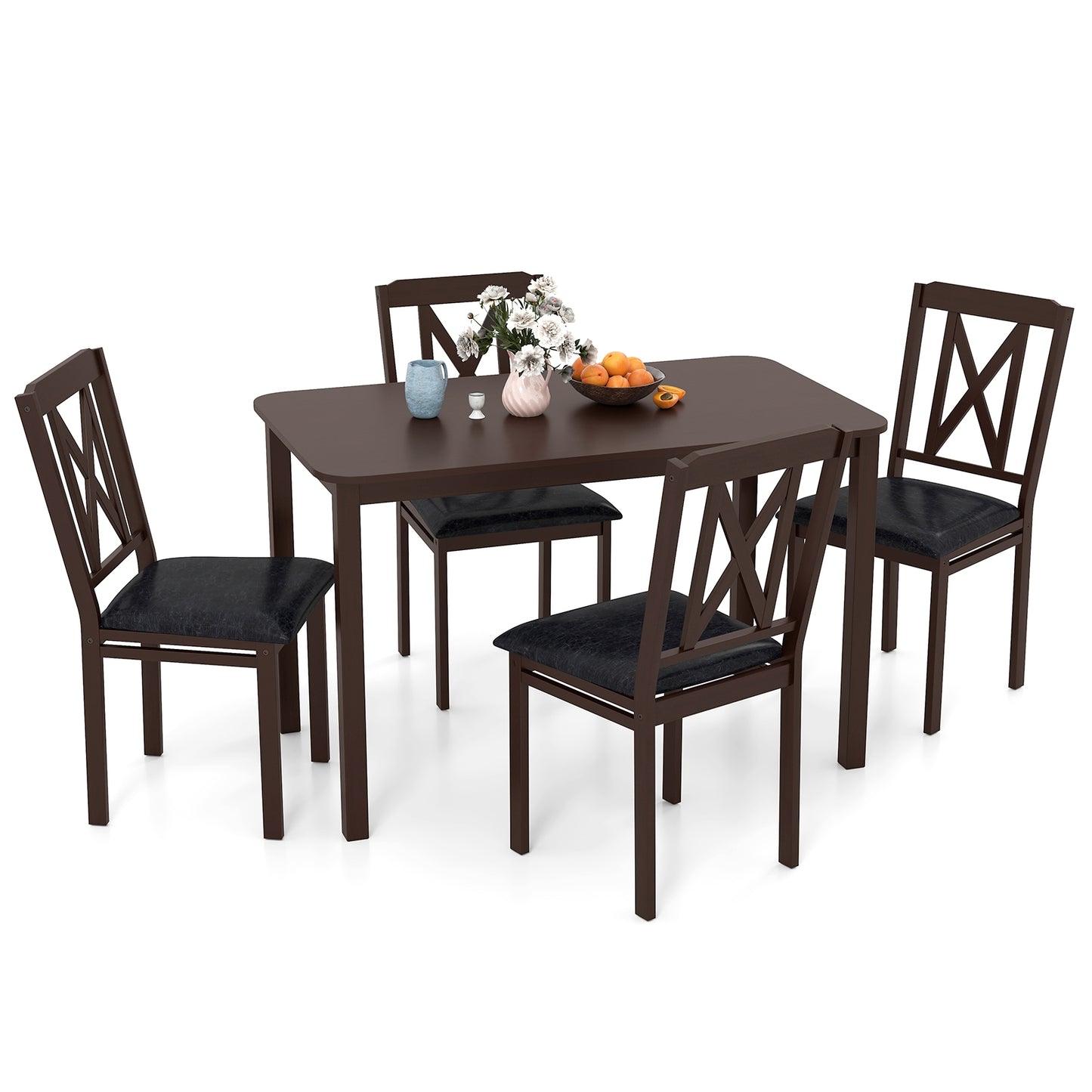5 Piece Wooden Dining Set with Padded Chairs and Spacious Rectangular Table