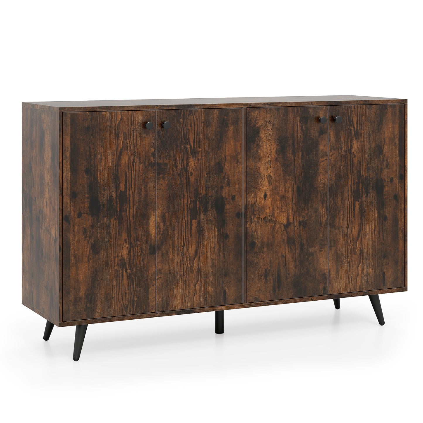 Mid Century Modern Buffet Cabinet with Adjustable Storage Shelves - Rustic Brown