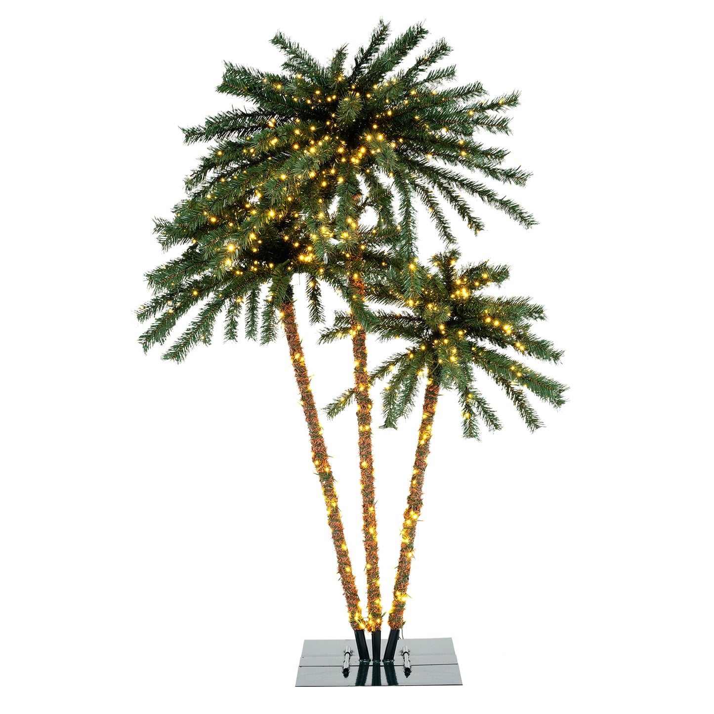 Pre-Lit Artificial Palm Tree with 930 Warm White LED Lights, 157 Branch Tips & Sturdy Metal Base