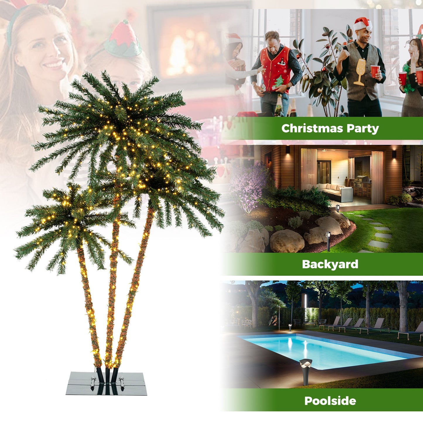 Pre-Lit Artificial Palm Tree with 930 Warm White LED Lights, 157 Branch Tips & Sturdy Metal Base