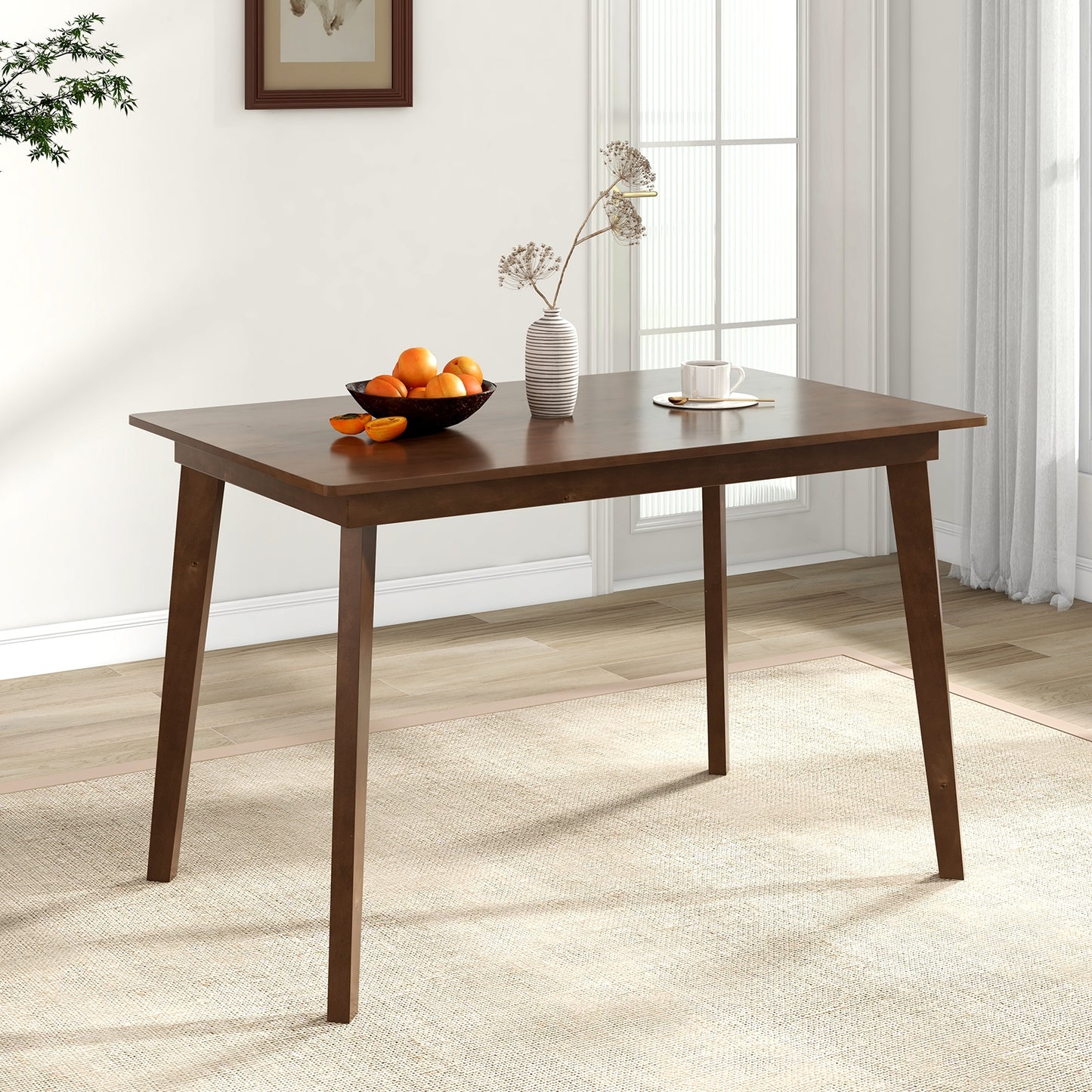 Classic 48 Inch Dining Table with Smooth Veneer Top and Wooden Base