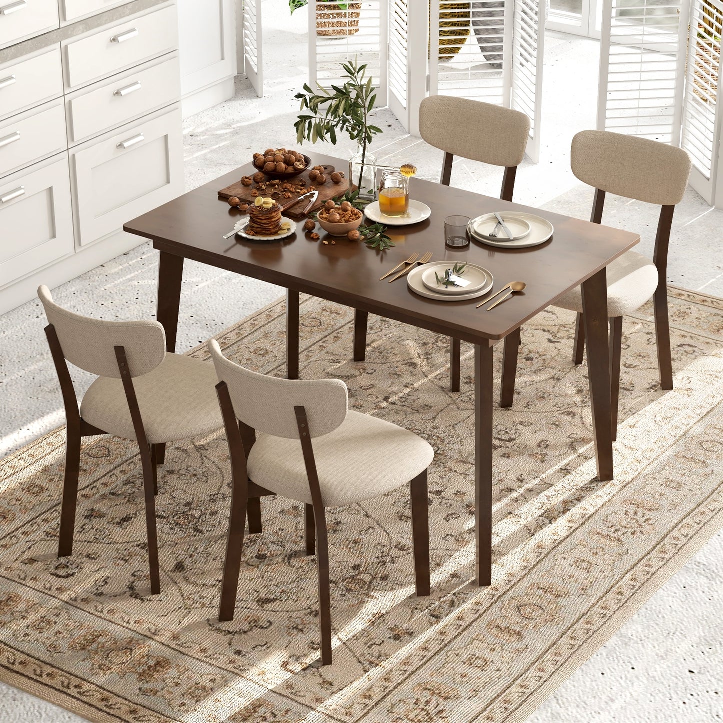 Classic 48 Inch Dining Table with Smooth Veneer Top and Wooden Base