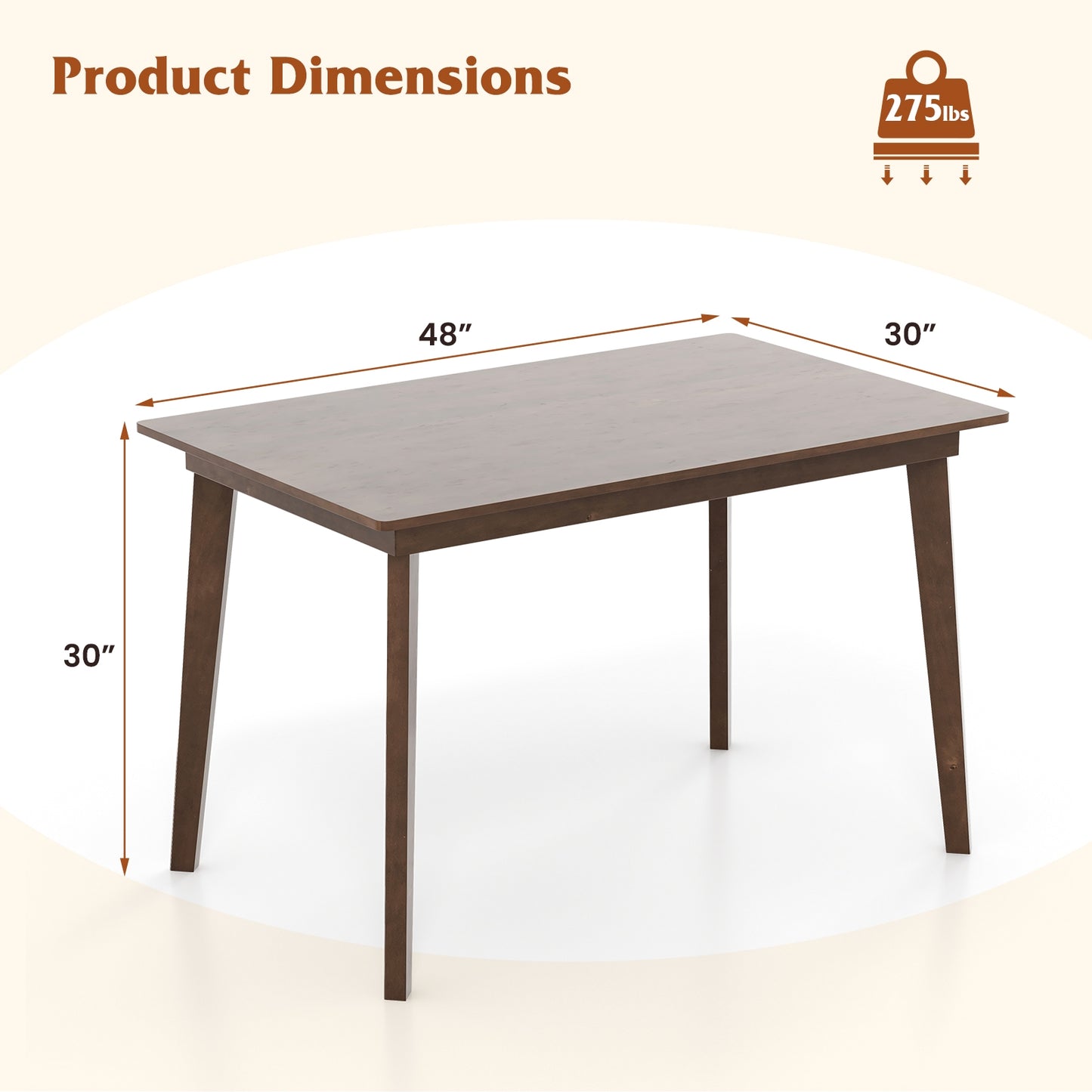 Classic 48 Inch Dining Table with Smooth Veneer Top and Wooden Base