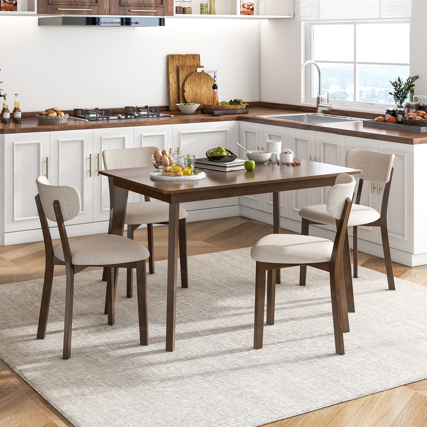 Classic 48 Inch Dining Table with Smooth Veneer Top and Wooden Base