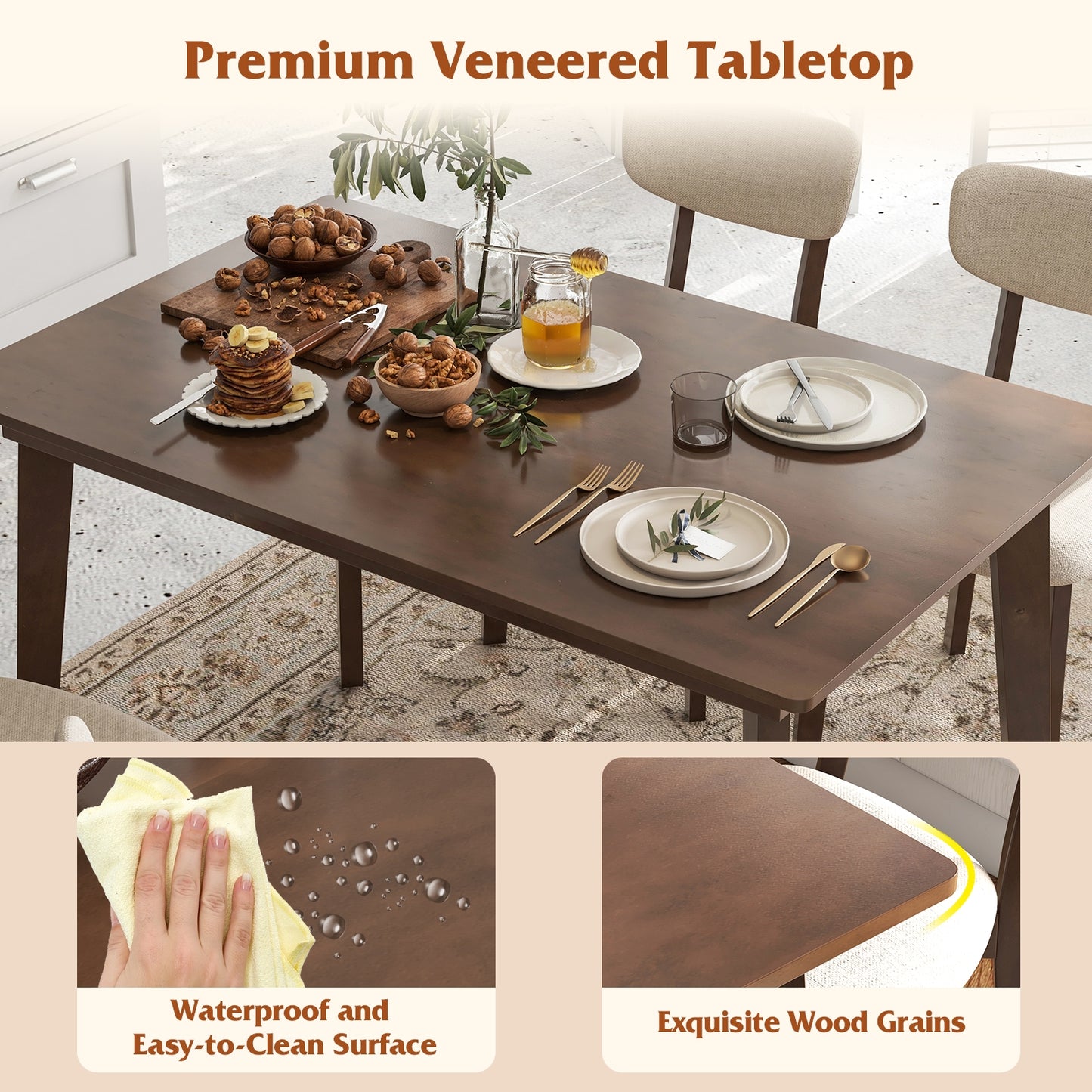 Classic 48 Inch Dining Table with Smooth Veneer Top and Wooden Base