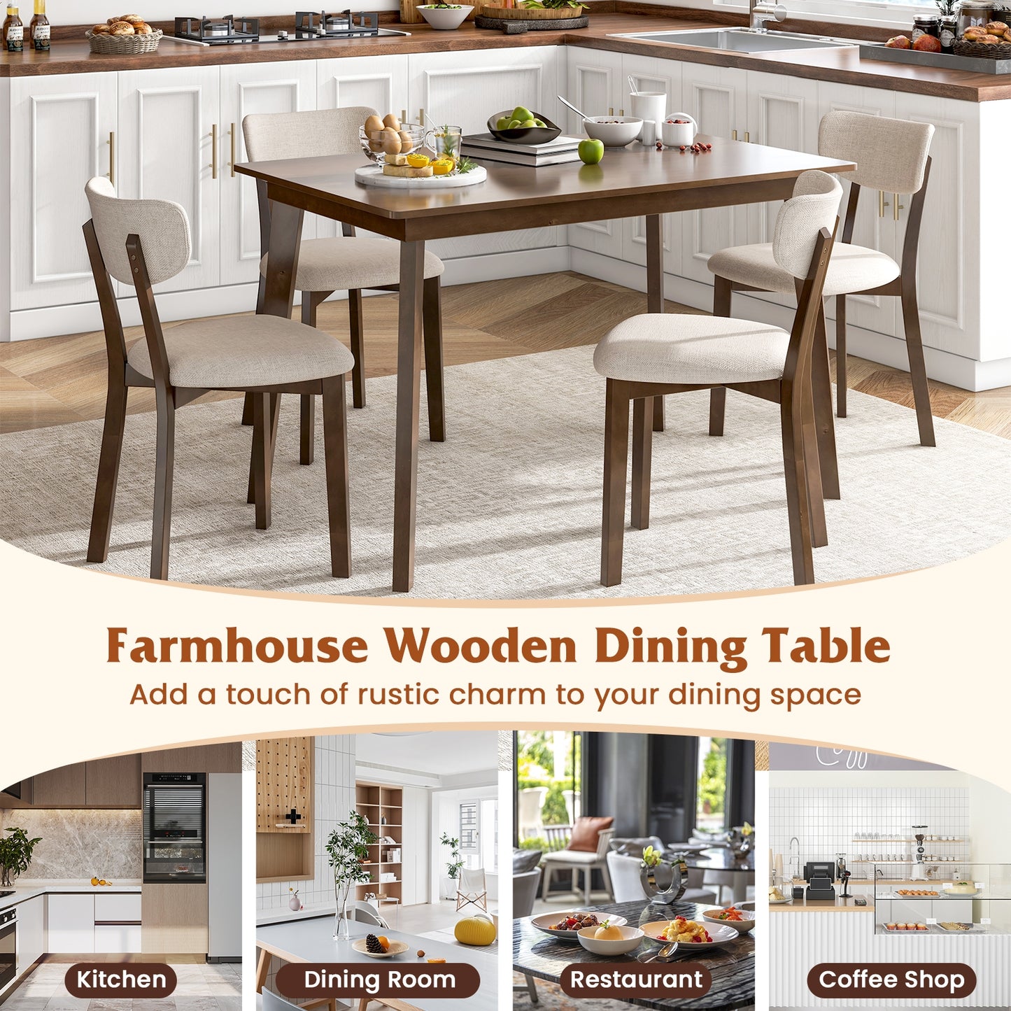Classic 48 Inch Dining Table with Smooth Veneer Top and Wooden Base