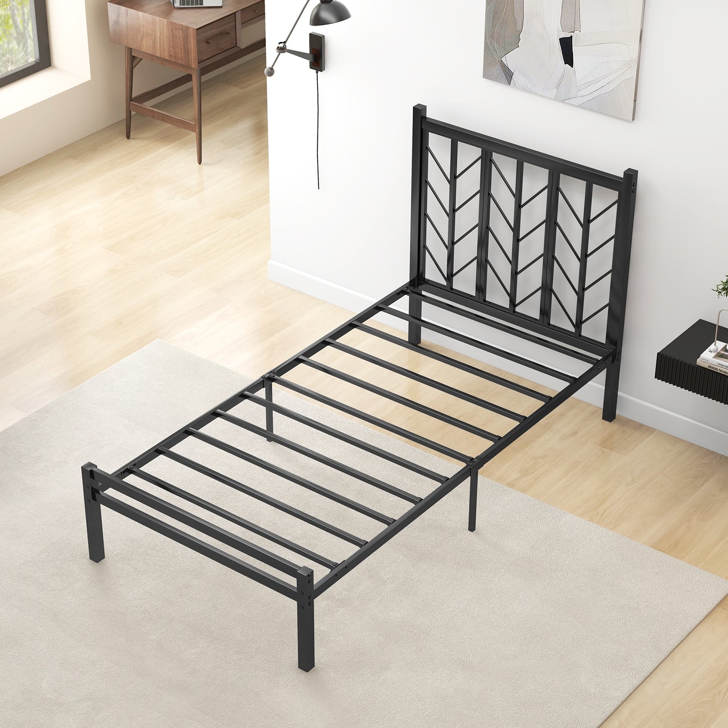 Sleek Platform Bed with Headboard and Metal Frame for Ultimate Support - Twin Size