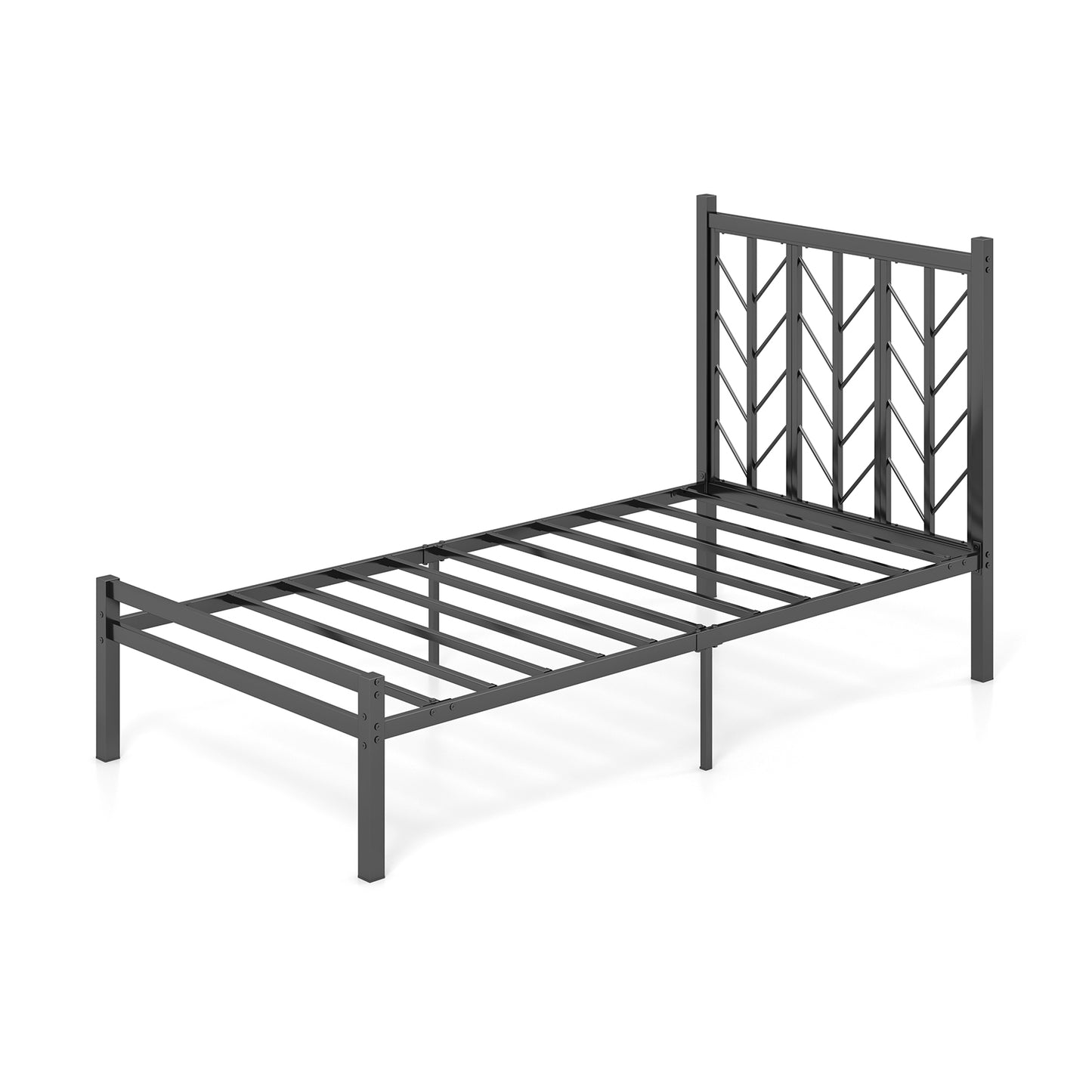 Sleek Platform Bed with Headboard and Metal Frame for Ultimate Support - Twin Size