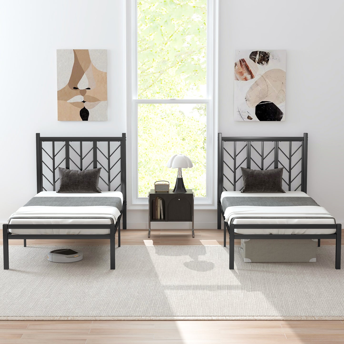 Sleek Platform Bed with Headboard and Metal Frame for Ultimate Support - Twin Size