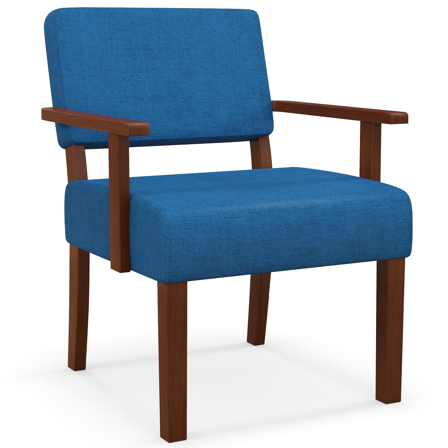 Mid-Century Linen Upholstered Accent Chair with Cushion and Solid Wood Frame in Blue