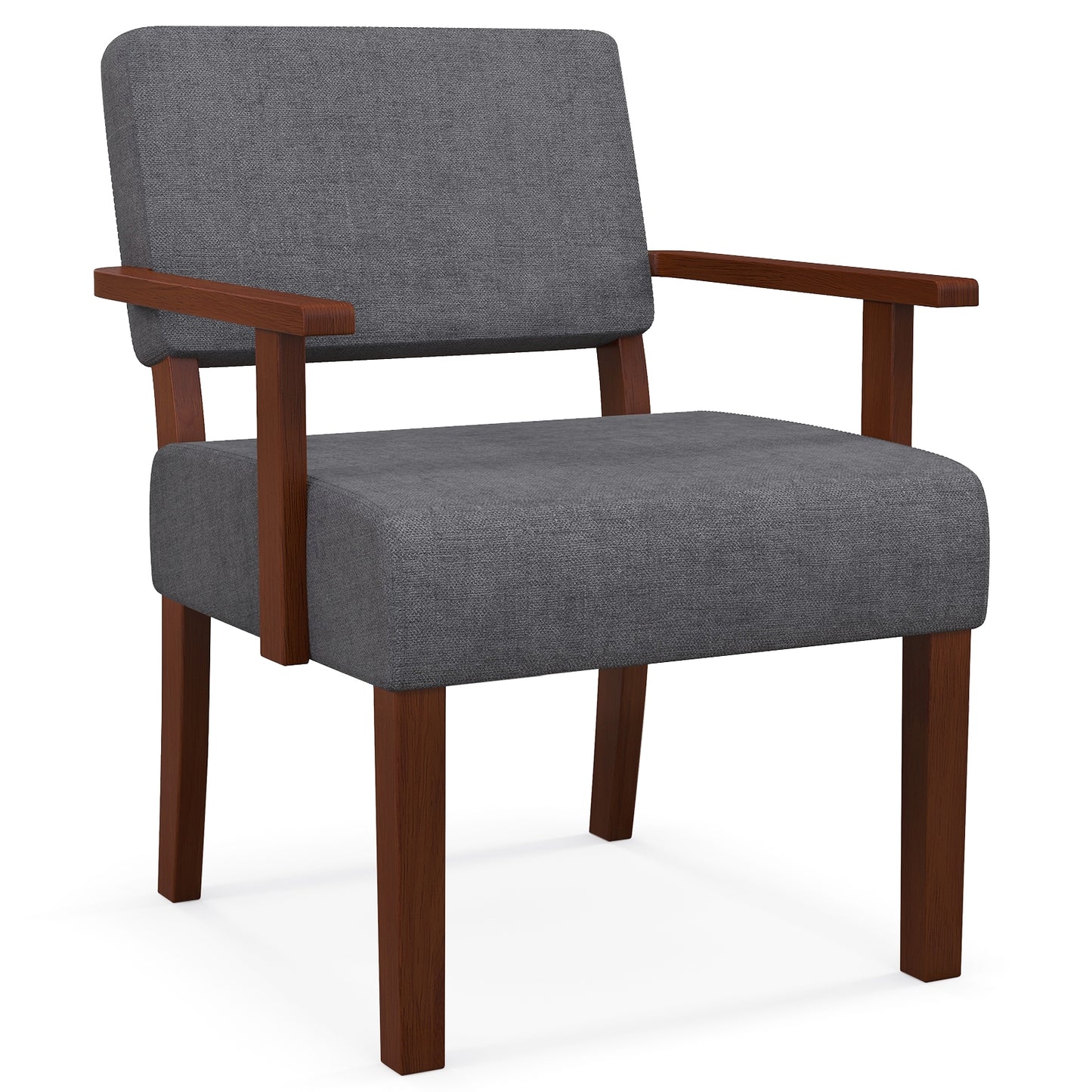 Mid-Century Linen Upholstered Accent Chair with Cushion and Solid Wood Frame in Grey