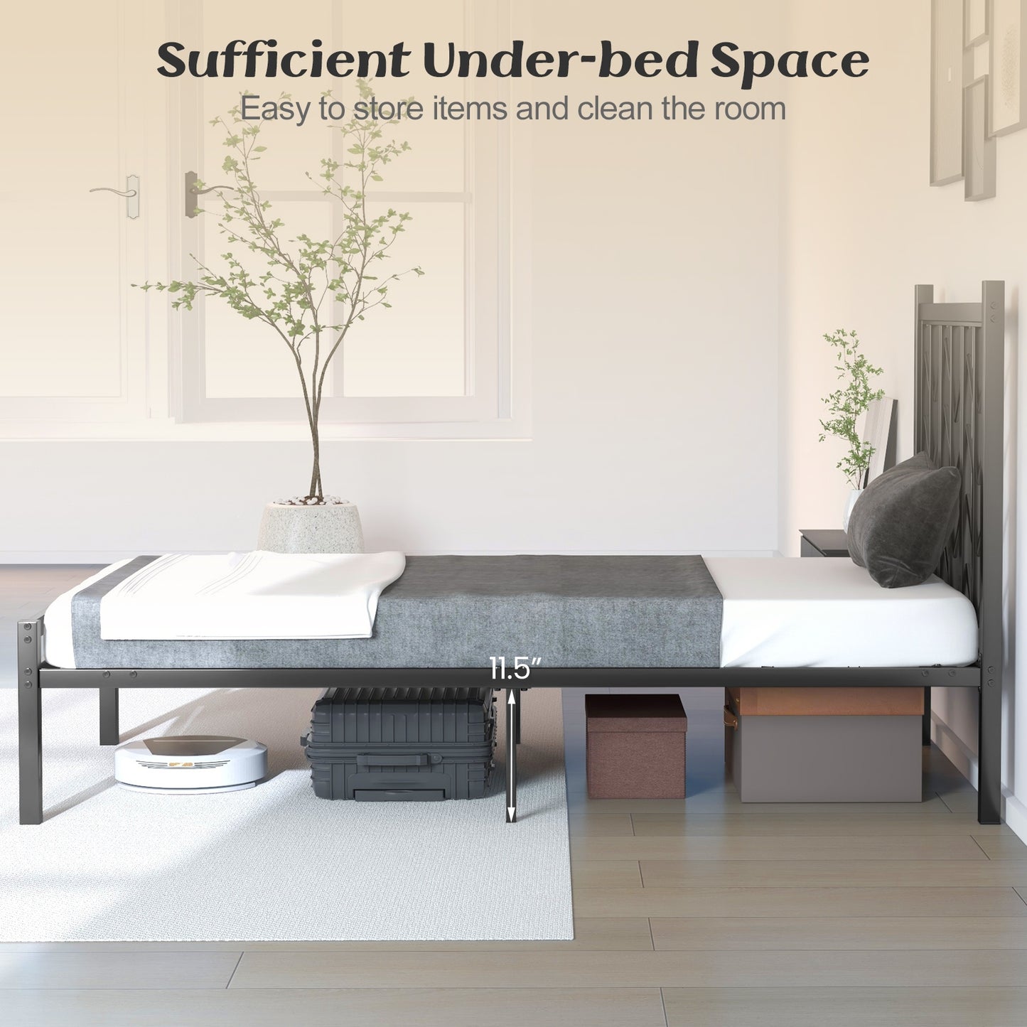 Sleek Platform Bed with Headboard and Metal Frame for Ultimate Support - Twin Size