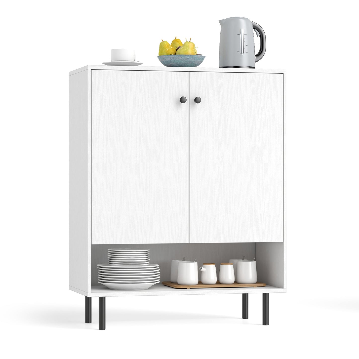 Modern 2-Door Kitchen Sideboard Cabinet with Adjustable Shelving and Sturdy Metal Support