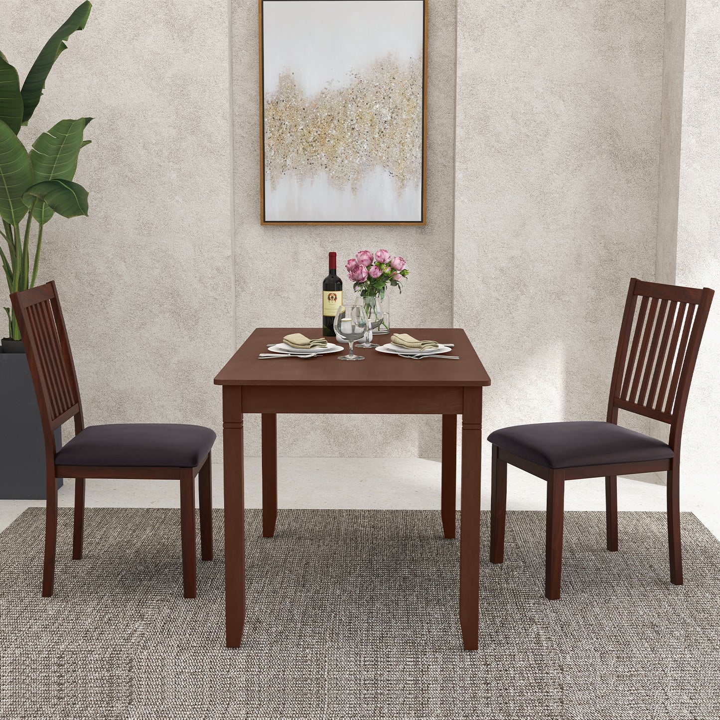 Modern Upholstered Dining Chairs with Slanted High Backrest Set of 2