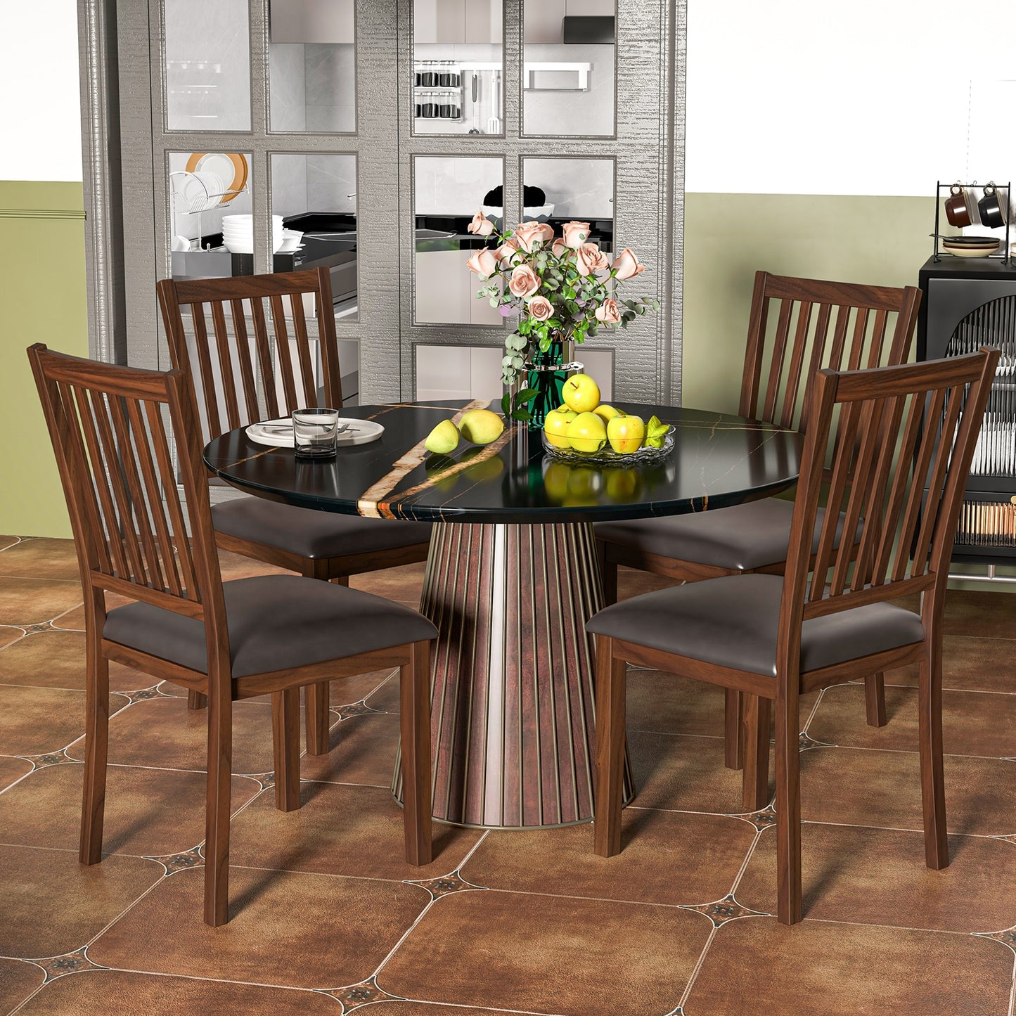 Modern Upholstered Dining Chairs with Slanted High Backrest Set of 2