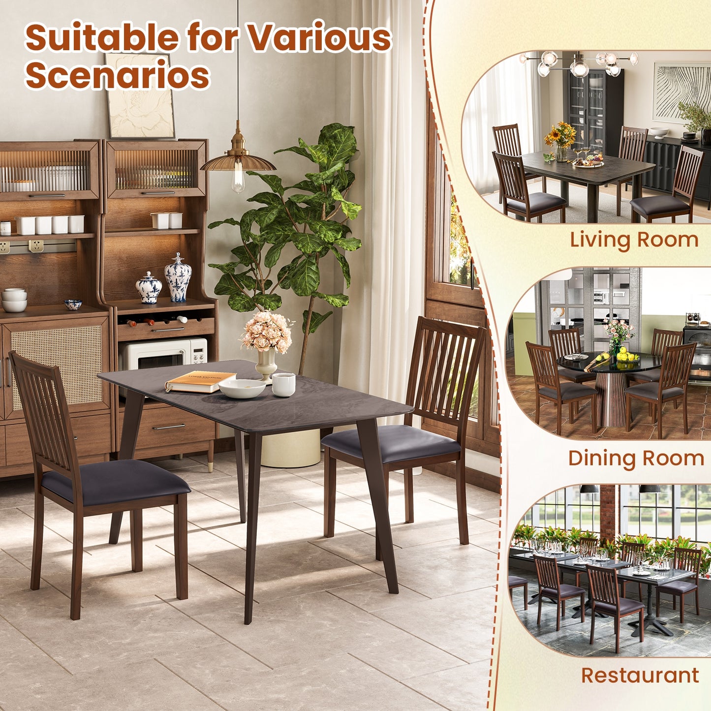 Modern Upholstered Dining Chairs with Slanted High Backrest Set of 2