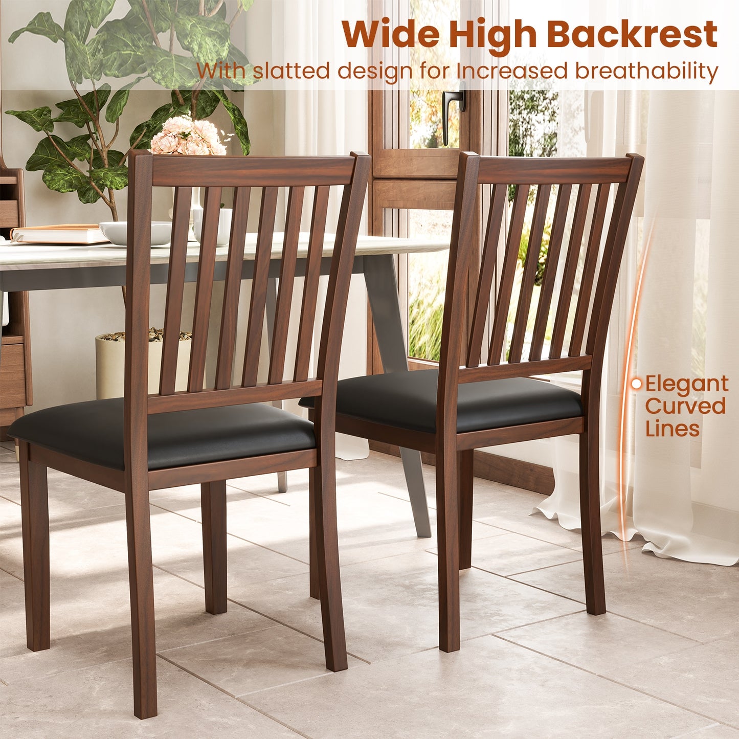 Modern Upholstered Dining Chairs with Slanted High Backrest Set of 2