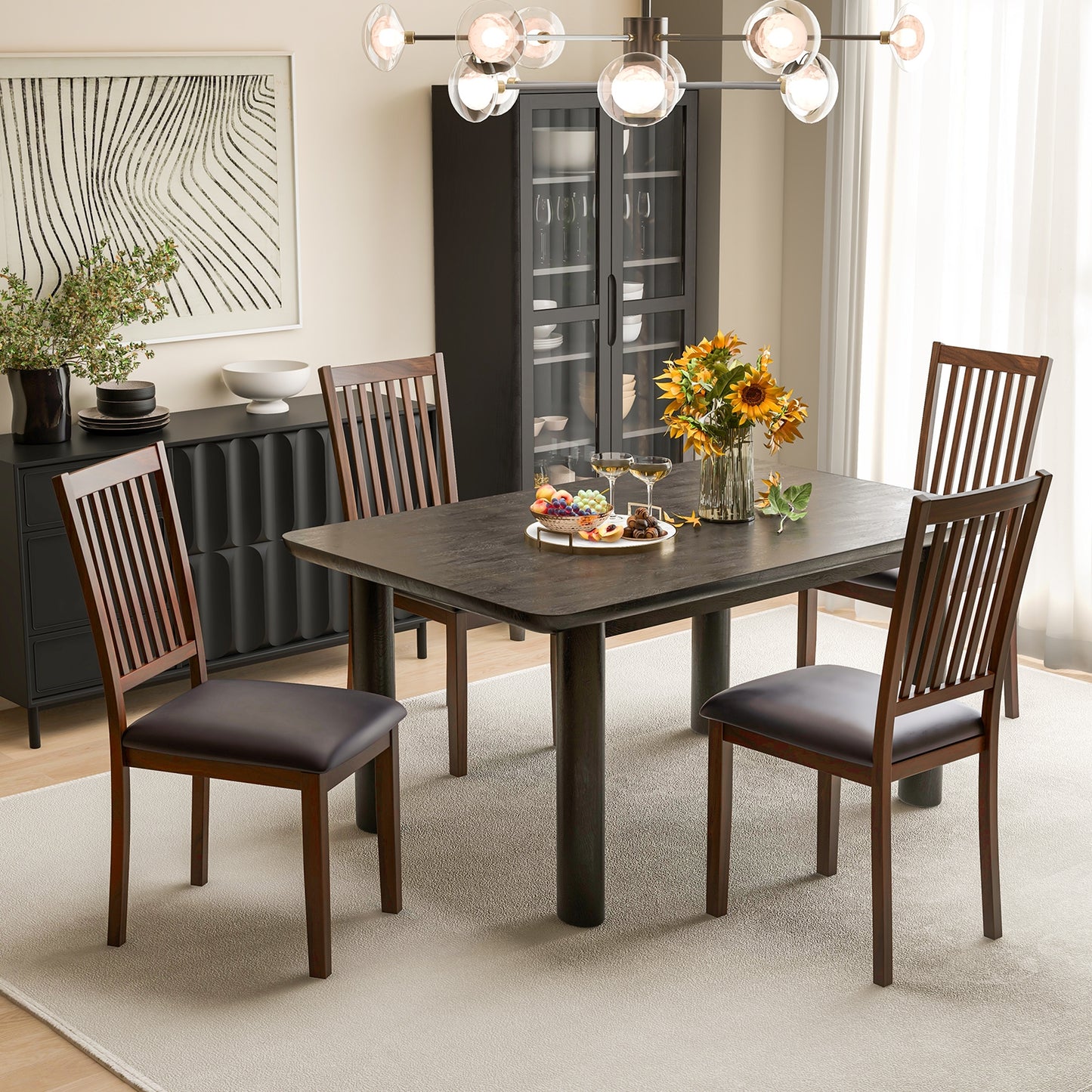 Modern Upholstered Dining Chairs with Slanted High Backrest Set of 2