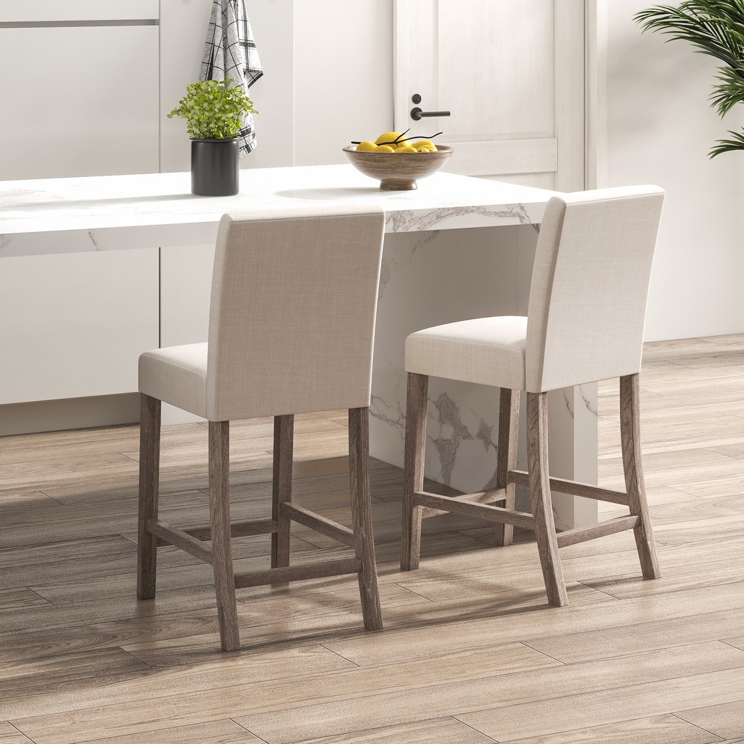 2-Piece Counter Height Bar Stool Set with Back Support and Footrest - Beige