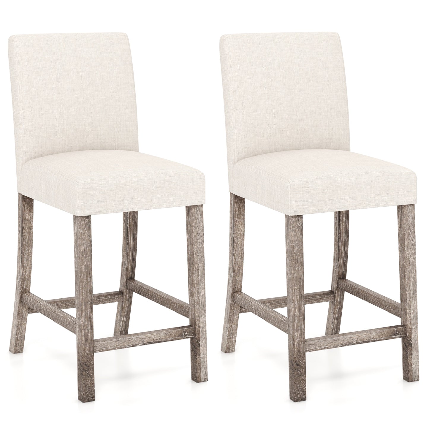 2-Piece Counter Height Bar Stool Set with Back Support and Footrest - Beige