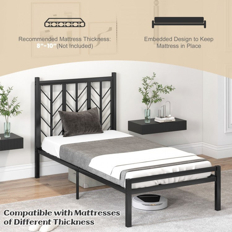 Sleek Platform Bed with Headboard and Metal Frame for Ultimate Support - Twin Size