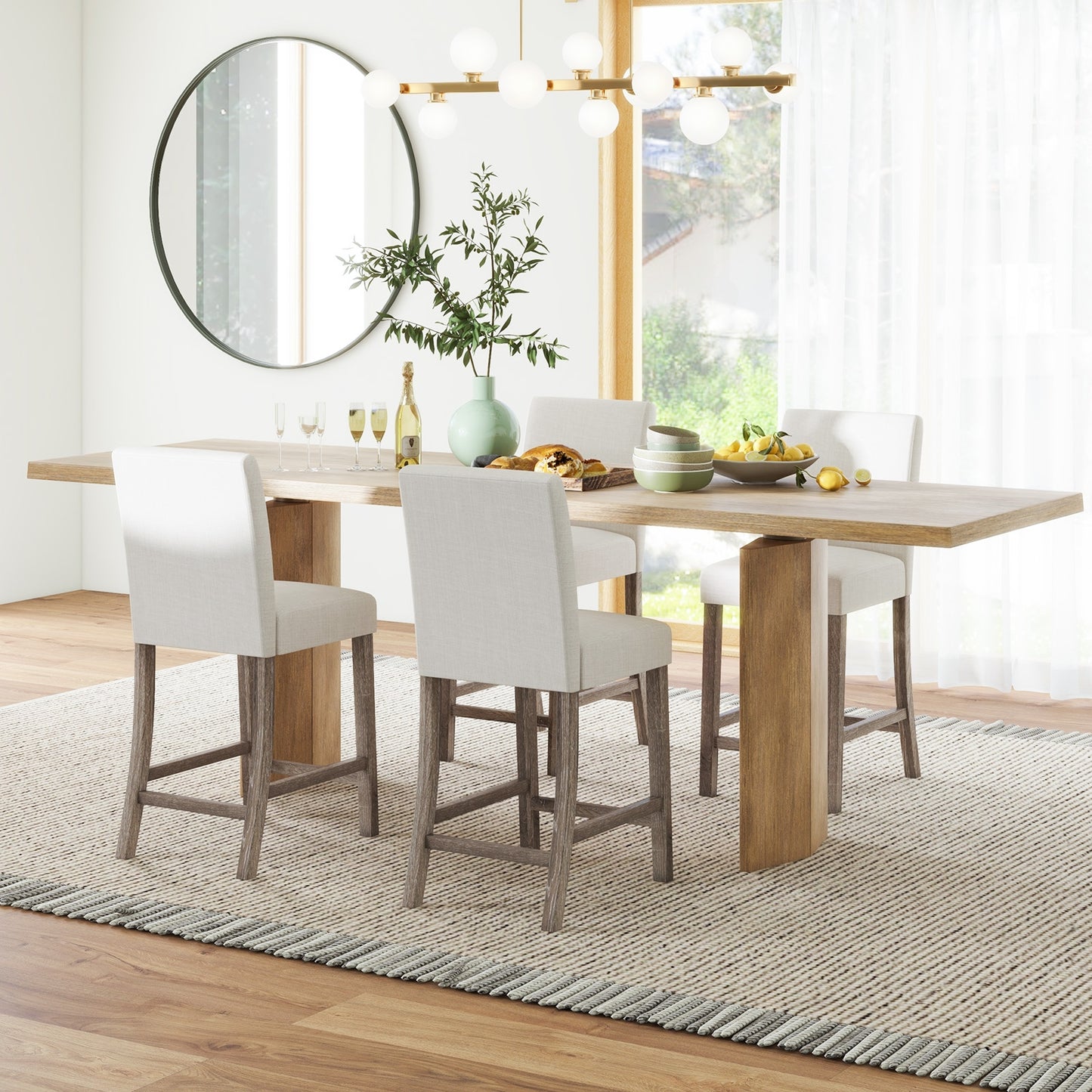 2-Piece Counter Height Bar Stool Set with Back Support and Footrest - Beige
