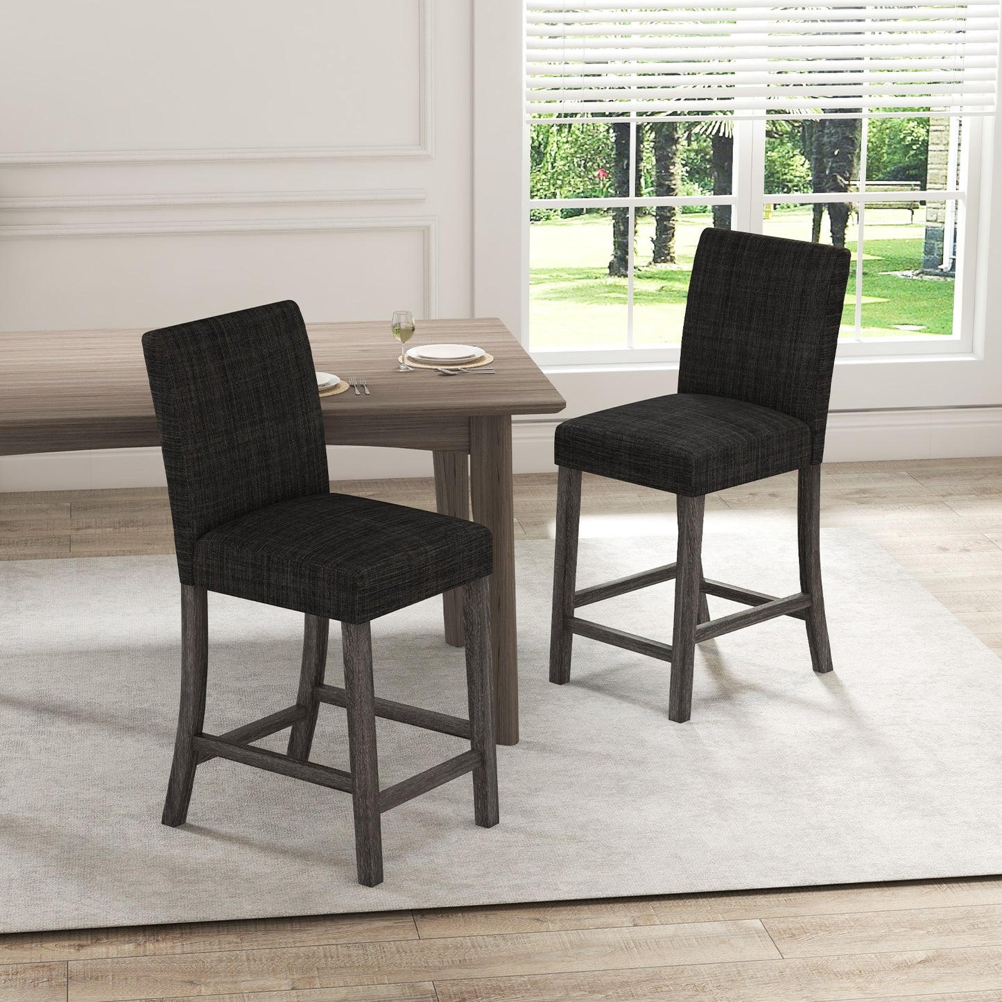 2-Piece Counter Height Bar Stool Set with Back Support and Footrest - Grey