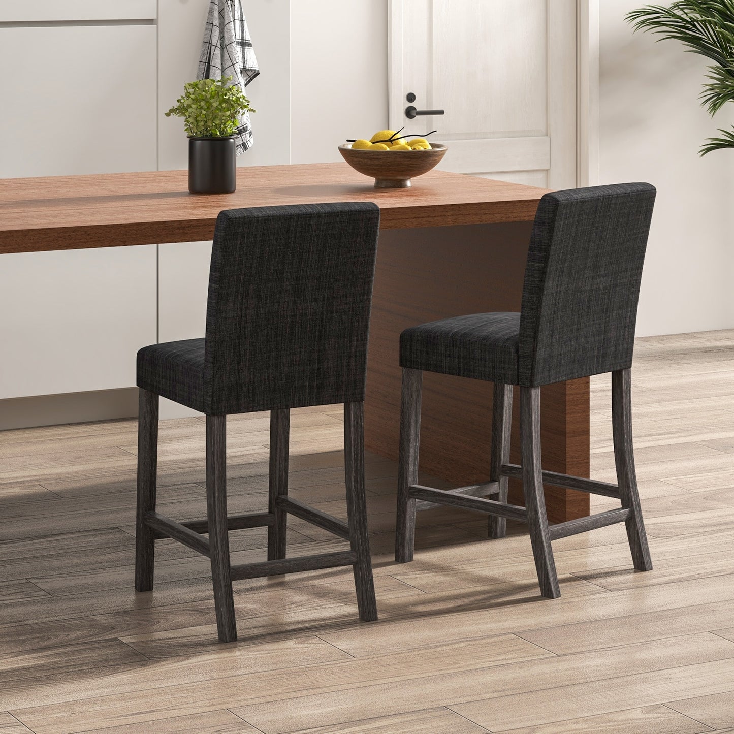 2-Piece Counter Height Bar Stool Set with Back Support and Footrest - Grey