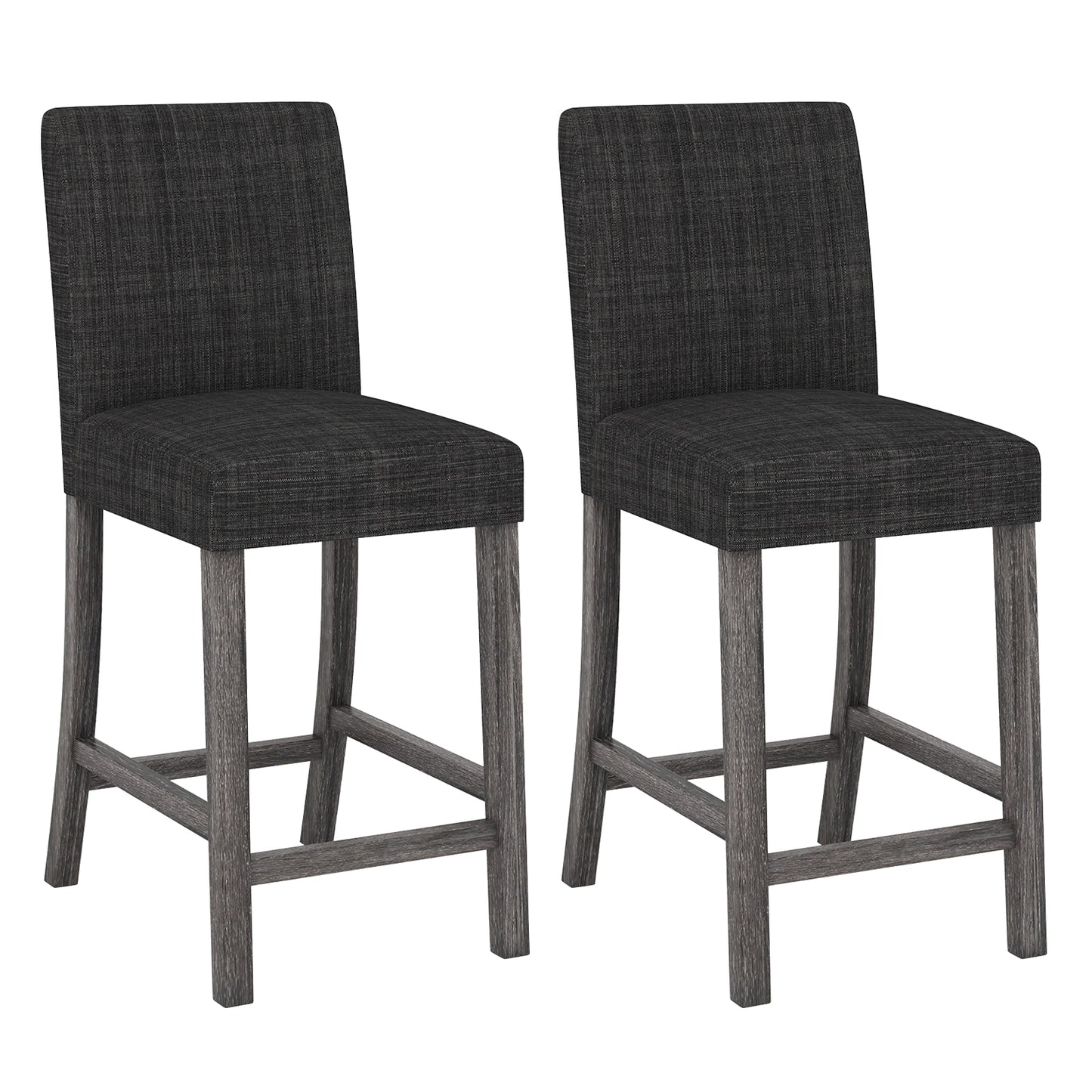 2-Piece Counter Height Bar Stool Set with Back Support and Footrest - Grey
