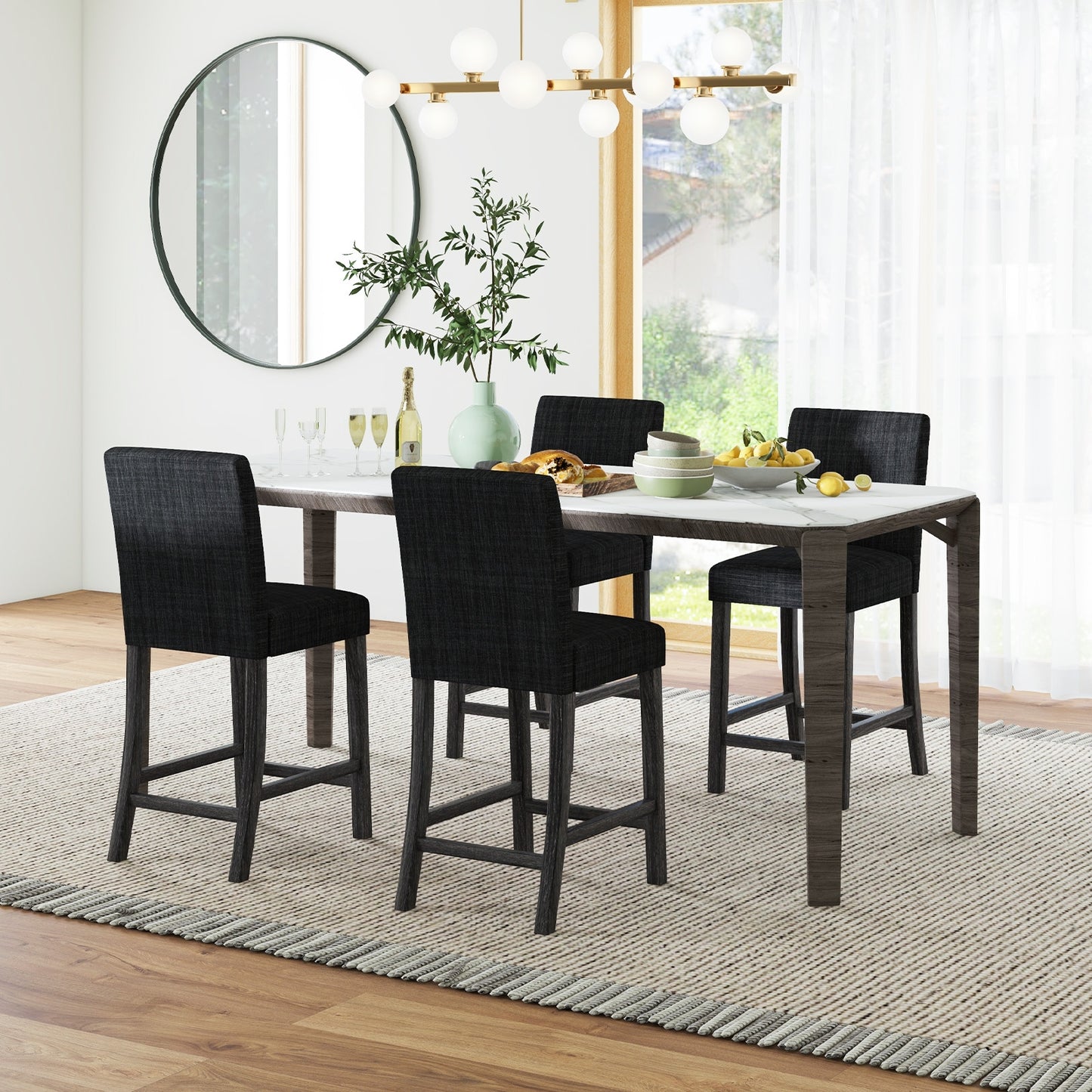 2-Piece Counter Height Bar Stool Set with Back Support and Footrest - Grey