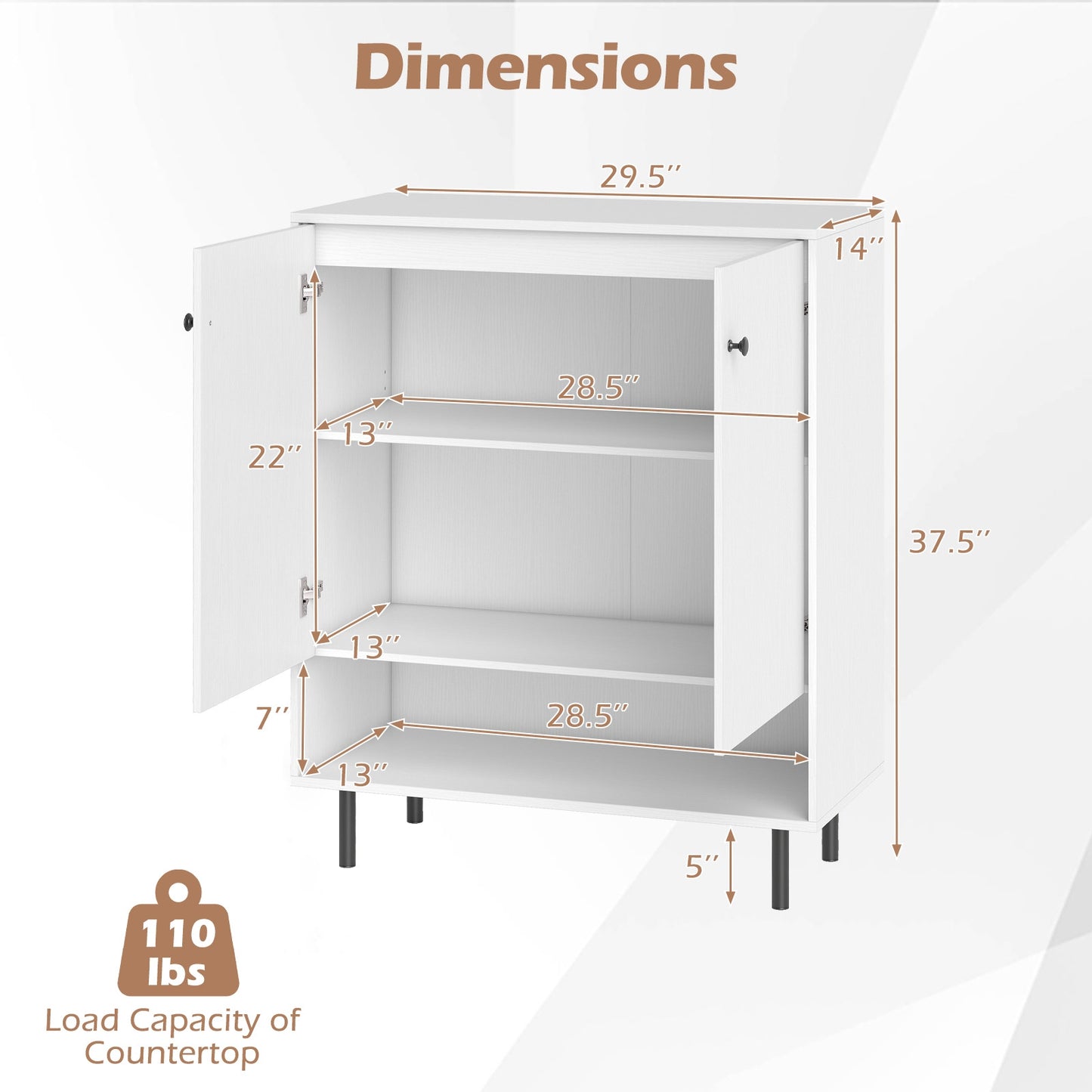 Modern 2-Door Kitchen Sideboard Cabinet with Adjustable Shelving and Sturdy Metal Support
