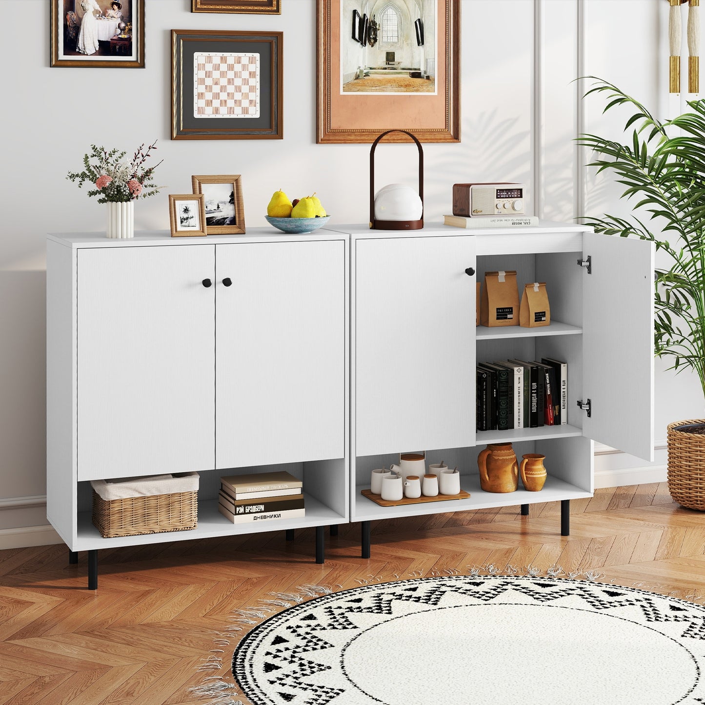 Modern 2-Door Kitchen Sideboard Cabinet with Adjustable Shelving and Sturdy Metal Support