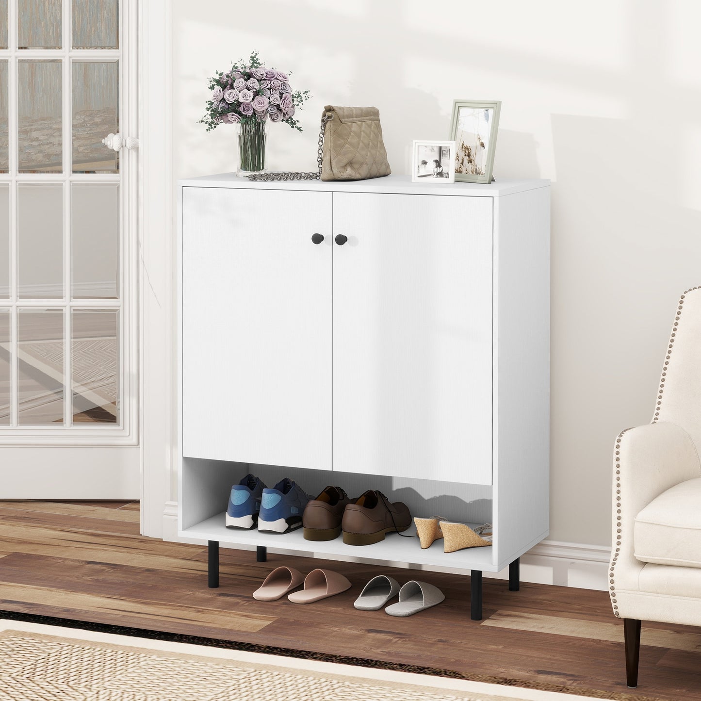 Modern 2-Door Kitchen Sideboard Cabinet with Adjustable Shelving and Sturdy Metal Support