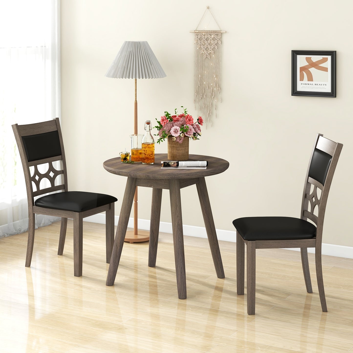 Set of 2 Upholstered Dining Chairs with Leather Padded Seat and Backrest for Comfortable Seating